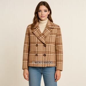 Rachel Zoe Tan Brown Plaid Jacket Eyelash Texture Soft Stretch Coatigan Size M